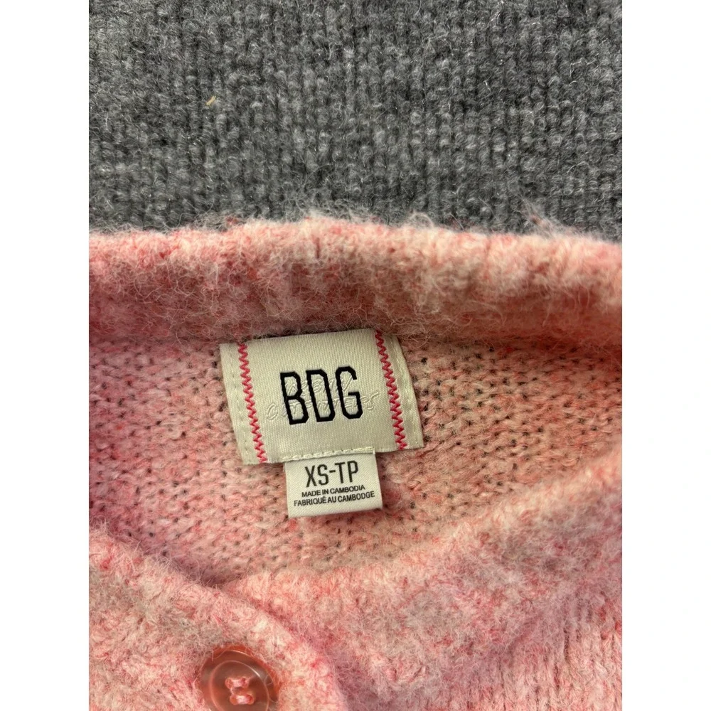 BDG Cardigan Sweater Womens XS Pink Marled Wool Fuzzy Knit Button Front - Picture 2 of 8